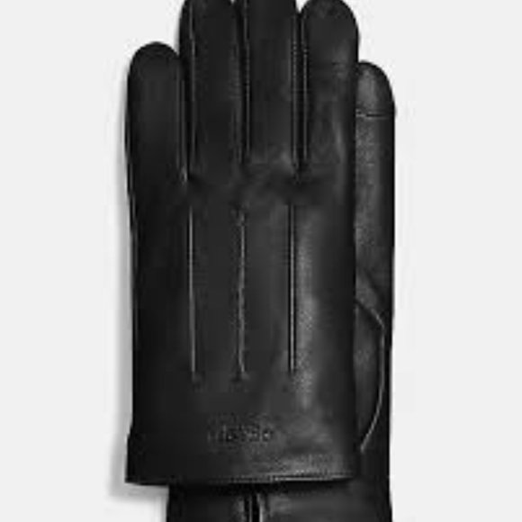 NWT: Coach Men's Basic Black Leather Tech Gloves Size Medium and Large - Picture 1 of 8